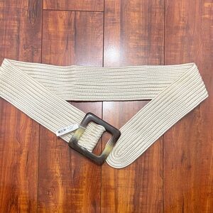 New York & Company Cream Woven Elastic Belt with Tortoiseshell Square Buckle